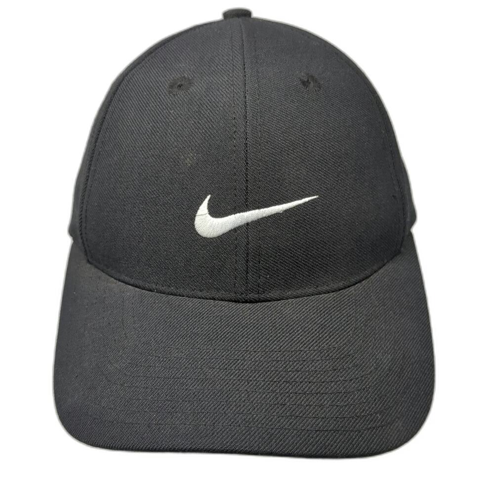 Nike Baseball Cap Black 7 1/4 Fitted Hat Green Underbrim Wool Blend Vintage